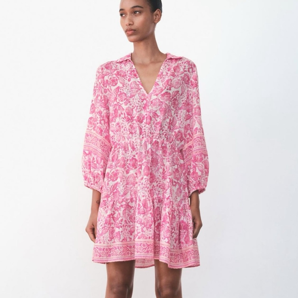 ZARA Chic & cute Pink Paisley Mini Dress for Effortless Style🔥🔥🔥